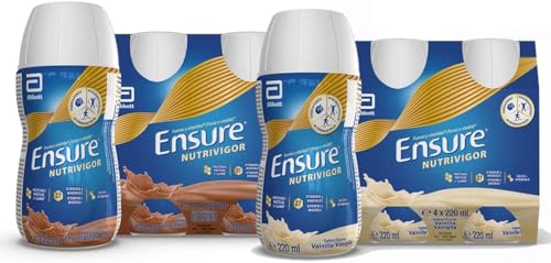 Ensure Nutrivigor -Complemento Alimenticio para Adultos Sabor Vainilla Pack de 4 Botellas x 220 ml + Ensure Nutrivigor-Complemento Alimenticio para Adultos Sabor Chocolate Pack de 4 Botellas x 220 ml