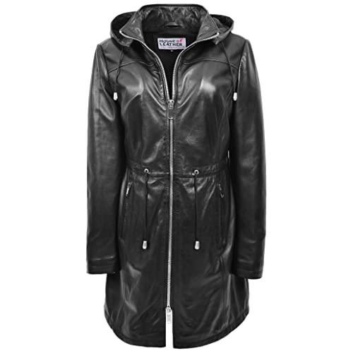 Parka à capuche en cuir véritable femme 3/4 noir, l'élégance intemporelle d'un manteau de mi-saison