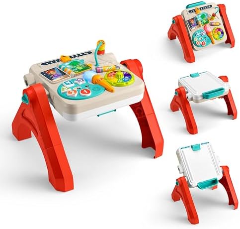 Fisher-Price 4-in-1 Aktivitätstisch und Staffelei, mehrsprachig | Englisch, Französisch, Deutsch, Italienisch, Niederländisch, Laugh & Learn-Spielzeug mit Musik, für Kleinkinder ab