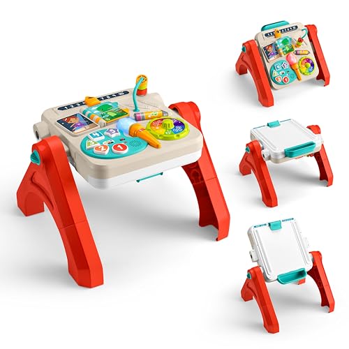 Fisher-Price Lernspaß-Spielzeug für Babys und Kleinkinder, entwicklungsfördernder 4-in-1 Spieltisch und Staffelei mit Musik ab 6 Monaten, mehrsprachige Version, JGW87