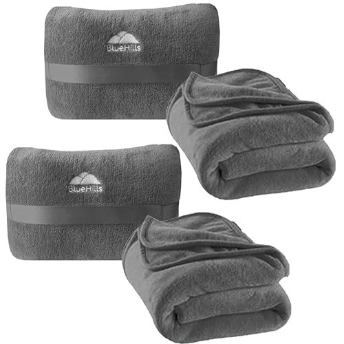BlueHills Premium 2 Pack Travel Blanket Pillow in Mini Soft