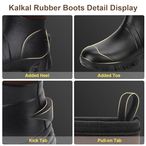 Kalkal Mid Calf Rubber Boots for Men, Rain Boots with 5mm Neoprene Insulated Work Boots Anti Slip Hunting Boots Waterproof Mud Boots for Gardening Outdoor Working Farming Fishing Size 8-134