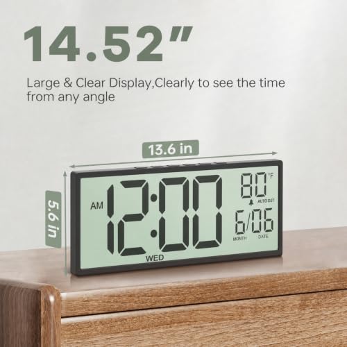 Image of JALL Large Digital Wall Clock Battery Operated, Wall Clock with Big Numbers LCD Display, Digital Clock with Date Day Temperature, Alarm, Auto DST, Clocks for Classroom, Office, Bedroom, Elderly- Black