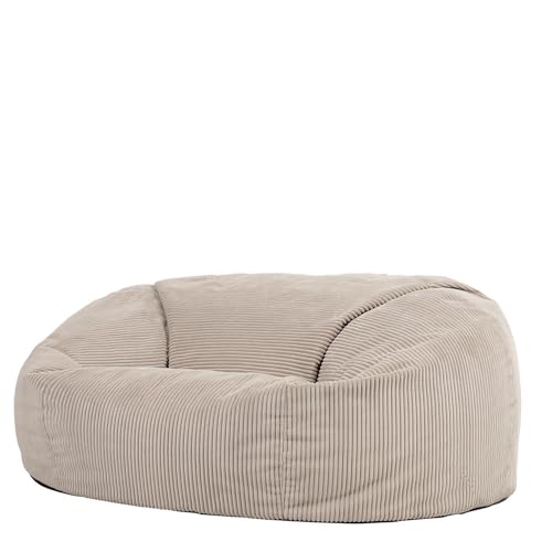 Icon Soul XXL Sitzsack Sofa für Erwachsene, Beige, Flauschiger Cordtstoff, 2 Sitzer, Bequemer Bean Bag Sofa mit Füllung, Relaxsessel, Lounge, Wohnzimmer Möbel