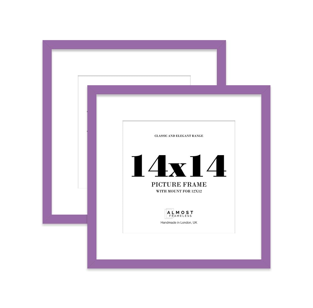 14x14 Purple Picture Frame with Mount for 12x12 Photos, Prints - Modern Square Wall Frame, Set of 2