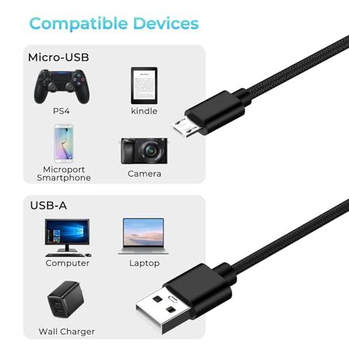 2-Pack 3.3FT Micro USB Cable,Nylon Braided Charging Cable Compatible for PS4 Controller, PS4 Slim/Pro, Xbox One S/X Controller,Razer Gaming Pads, Android Smartphones