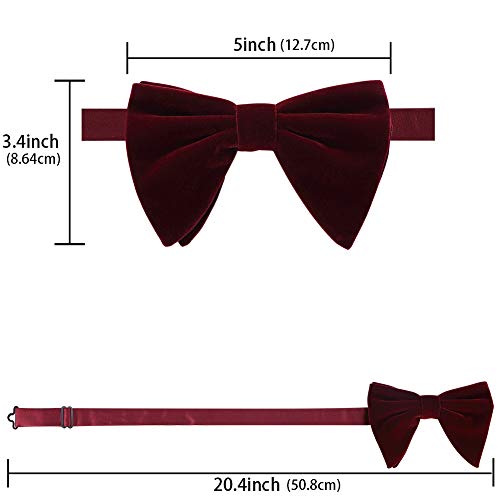 Ausky Oversized Pre-Tied Bow Ties, Adjustable Velvet Formal Big Bowtie For Men Or Boys (Dark Red, Velvet) #TOP4