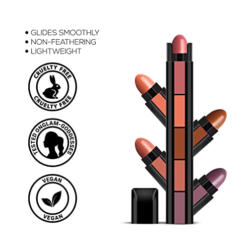 Image of RENEE Fab 5 Nude 5 in 1 Lipstick 7.5gm - Five Shades in One -long Lasting, Matte Finish - Non Drying Formula With Intense Color Payoff - Compact & Easy to Use (Pack of 2)
