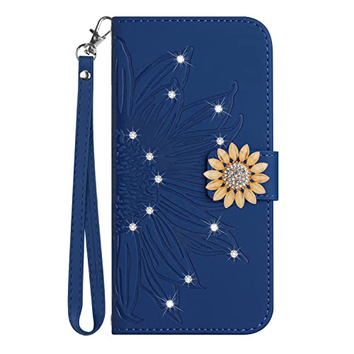 Funda para Samsung Galaxy A32 5G ONV tipo cartera de cuero azul con tapa de girasol