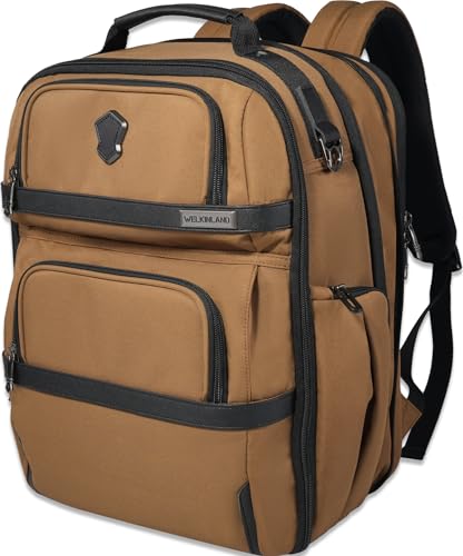 WELKINLAND Mochila de viaje de 20 bolsillos, mochila de equipaje de mano, mochila para laptop de 16 pulgadas para hombre, mochila expandible con funda para carrito, mochila de viaje con compartimento