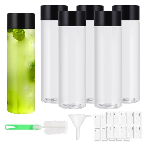 Lvefyti 6 Stück 400ml Smoothie Flasche,Plastikflaschen zum Befüllen,Wiederverwendbare Leere Saftflaschen mit Deckel Aufkleber Trichter Reinigungsbürste für Saft Milch Milchshake