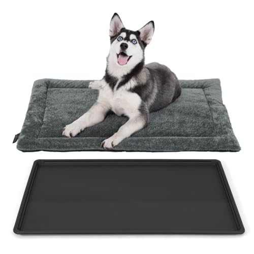 BOWHAUS Machine-Washable Dog Bed Pad & Tray for 42-Inch Kennel Non-Slip Flat Cozy Sleeping Mat & Easy-Clean Plastic Replacement Crate Pan Comfortable & Durable for Dogs Rabbits Cats Various Pets