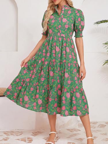 Image of Kedera Women Summer Casual Maxi Dress Trendy 2026 Puff Short Sleeve V Neck Ruffle Tiered Flowy Boho Beach Long Dresses