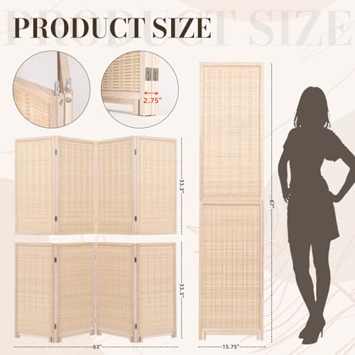 Bamboo Room Divider 67"4 Panel,Wooden Frame Freestanding Wall Divider,Beige by JVVMNJLK - Used condition - Image 3