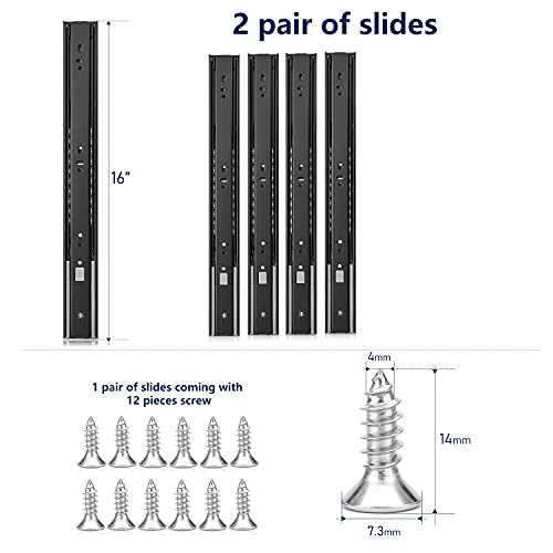 Image of Ravinte 16 Inch Soft Close Drawer Slides 2 Pairs 4 Pack Black Full Extension Ball Bearing Drawer Glide Side Mount