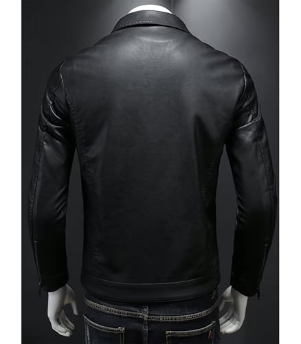 INVACHI Leather Jacket Men Lightweight Faux Leather Motorcycle Biker Jacket Vintage Slim Fit Stand Collar Casual Jacket4