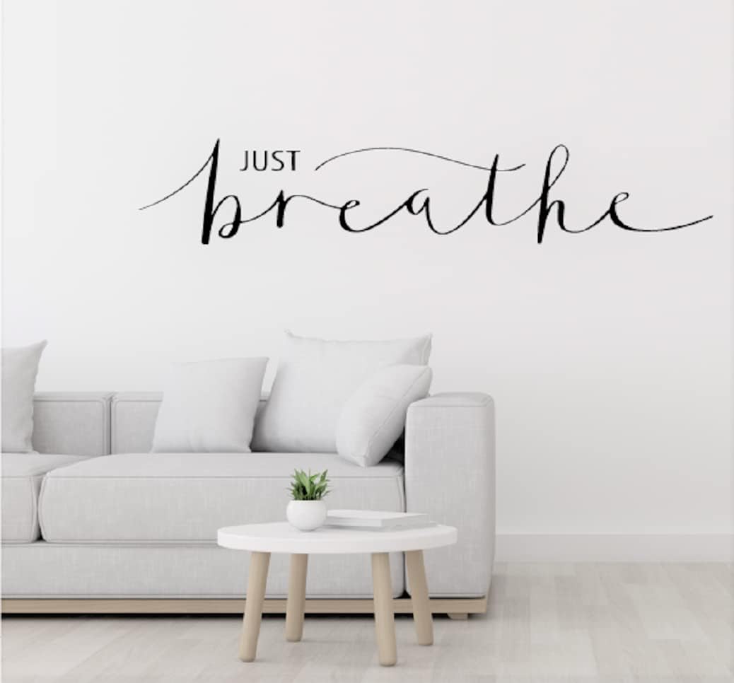 Large Just Breathe Wall Decal Sticker for Bedroom, Yoga Studio or Meditation Room - Serene Reminder to Practice Mindfulness (28 in x 5.5 in)