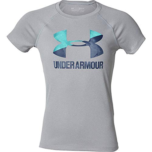 Under Armour girls Big Logo Solid Short Sleeve T-Shirt, Steel Light Heather (036)/Academy, Youth Medium