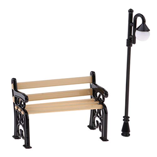 1/12 Dollhouse Miniature Jardin Patio Meubles Metal Park Bench Street Lamp