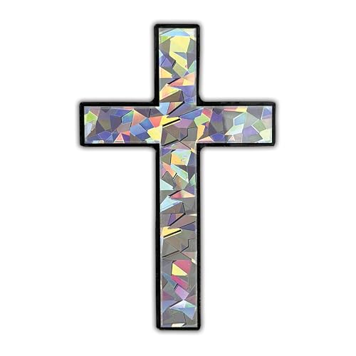 Image of Elektroplate Christian Cross Reflective Decal (3.25 inch x 2.1 inch) Premium Automotive-Grade All Weather Sticker for Car, Water Bottle, Laptop, Phone & More | Made in the USA