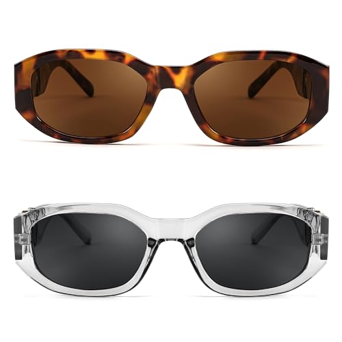 Image of FEISEDY Retro Trendy Rectangle Sunglasses Women Men Narrow Shades B2322 | |Vintage Shades |UV400 Protection |Blocks Glare |Women & Men |Comes With A Storage Case