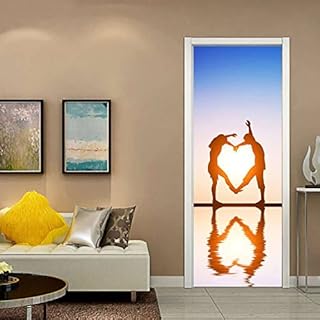 PSSR Autocollants de porte 3D Peintures murales de porte Décoller et coller Autocollants Couple amoureuxMiroir Carreaux Décoration murale 66x200cm