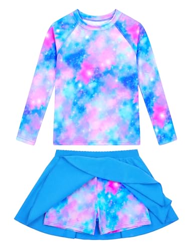 Image of Snowheart Girls Rash Guard Swimsuit Set Long Sleeve Bathing Suit Two Piece 3-12 Years