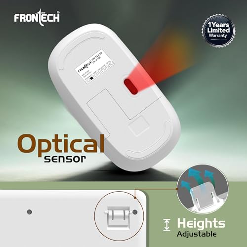 Frontech Wireless Keyboard & Mouse Combo Set | 2.4GHz USB Connectivity | 104 Keys | 3 Buttons | 1200 DPI Mouse | Compatible with PC/Laptop/Mac (KB-0030, White) Frontech Wireless Keyboard & Mouse Combo Set | 2.4GHz USB Connectivity | 104 Keys | 3 Buttons | 1200 DPI Mouse | Compatible with PC/Laptop/Mac (KB-0030, White)