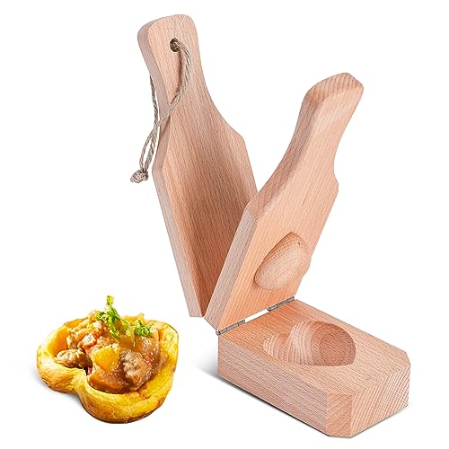 Gartely Tostonera Plantain Press Heart Shaped 2 in 1 Wooden Green Banana Smasher Maker Mold Kitchenware for Stuffed Tostones Cups Wood Latin Cooking Utensil For Making Stuffed Plantain