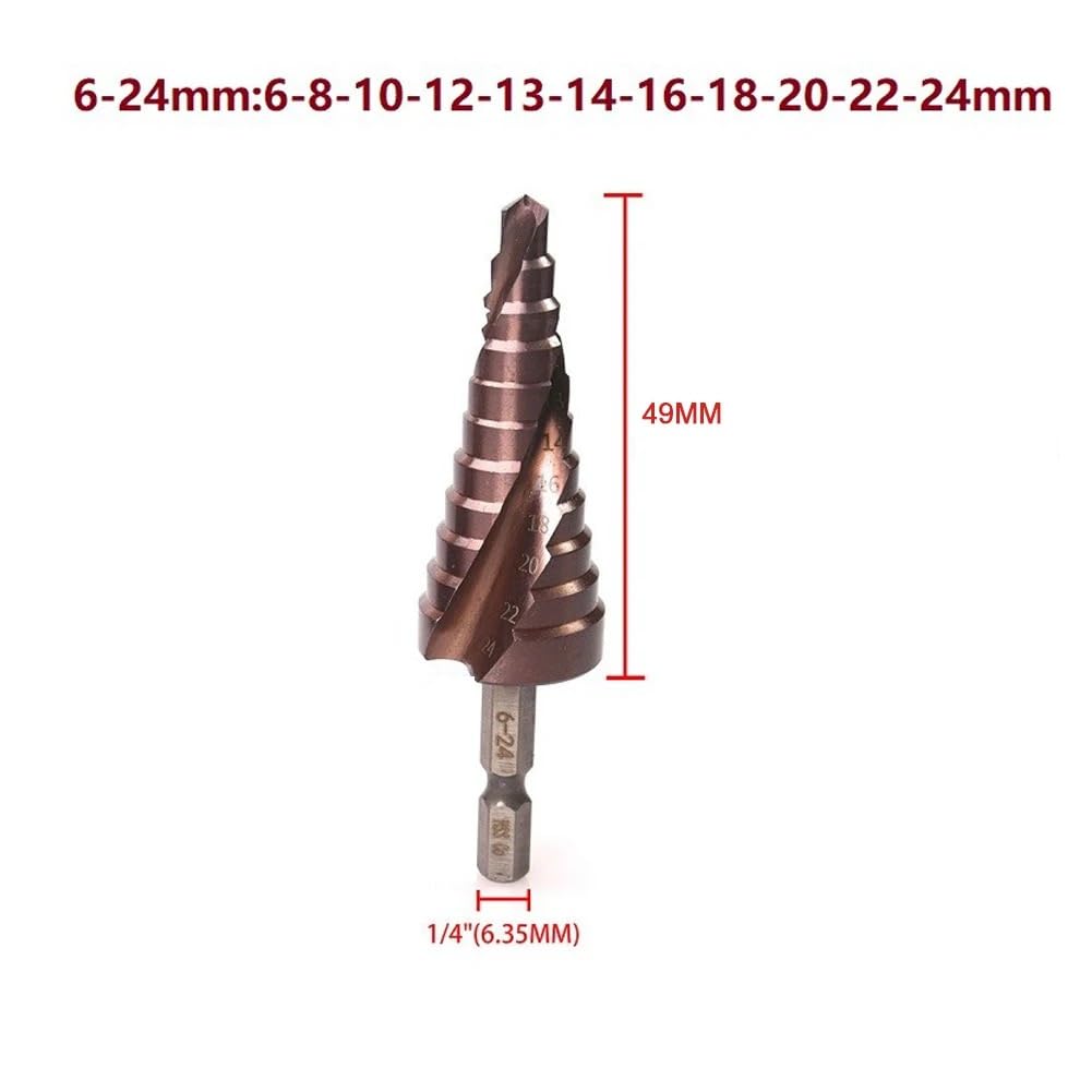 1PC M35 5% Punta Da Trapano 3-12/4-22/6-24mm HSS-CO Manico Esagonale Cono Punta Da Trapano In Metallo Adatto Trapano A Pistola(6-24mm)