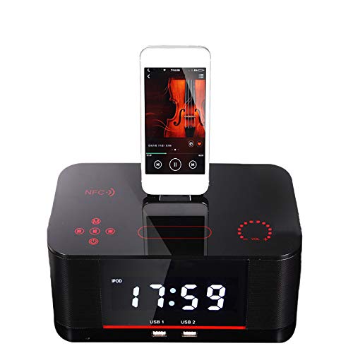 Led Digital Wecker, Radiowecker Bluetooth Mit Fm Radio, Dual-Alarm, Lautsprecher, Aux/Tf, Große Spiegel-anzeige 2 USB-ladeanschluss
