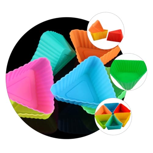 TOGEVAL 20個 三角形ミニマフィン型シリコーン製再利用可能カップケーキライナー食品グレード耐熱- オーブン電子レンジ冷蔵 ランダムカラー