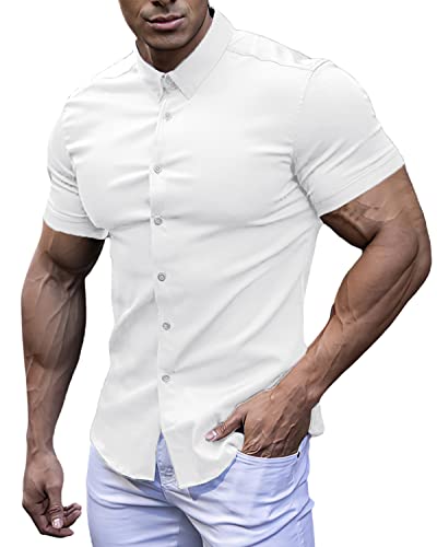 Casual Men's Muscle Fit Dress Shirts Short Sleeve Athletic Fit Button Down Shirts2