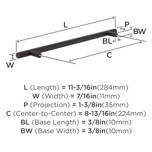 Image of Amerock 8-13 /16 inch Bar Pulls Oil-Rubbed Bronze Drawer Pull | 8-13 /16 inch (224mm) Center-to-Center Mounting Distance and 11-3 /16 inch Overall Length, Durable Carbon Steel Cabinet Hardware