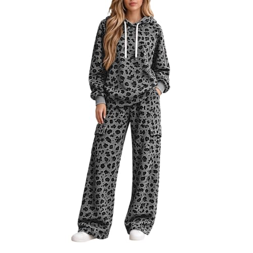 Sweatsuits Women 2 Piece Outfit Leopard Hoodie & Cargo Sweatpants Tracksuit | Travel Sets for Women 2 Piece, Oversized, Cheetah Print, Long Sleeve with Zipper, Wide Leg Hiking Sweat Pants, Winter Outfit - image 5