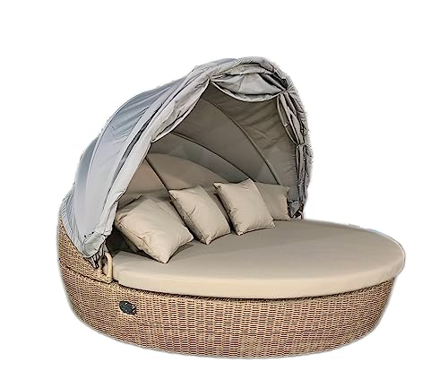 Strandkorbwerk Liegeinsel Round Camp Daybed Gartenlounge Gartenmöbel Lounger Sonneninsel (White Pepper)