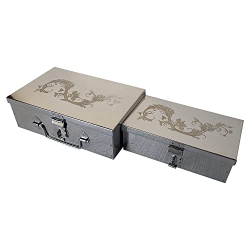 Image of Steel Storage Boxes,Cash, Pooja Peti,Organizer,Safe Locker Box 8 inch & 9 Inch, Storage Box (Steel) With Laser Print Design (Smal & Medium)