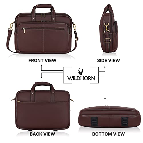 Image of WildHorn Classic Leather 15 inch Laptop Messenger Bag for Men I Office Bags I Travel Bags I Carry Handles with Adjustable Strap I DIMENSION: L- 15.5 inch H-11.5 inch W- 3.5 inch