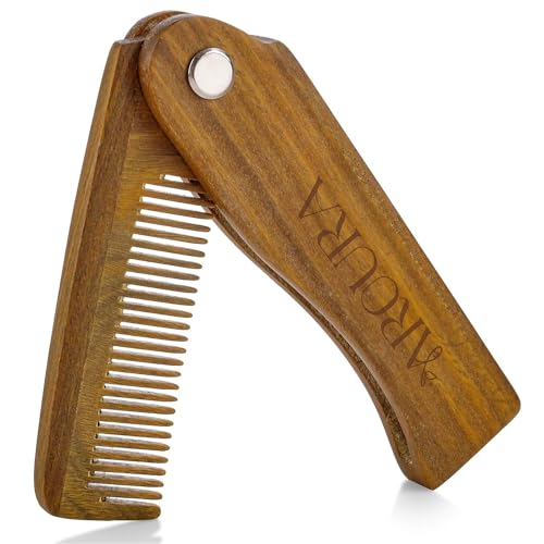 Aroura Premium Folding Sandal Wood Comb - Fine Tooth Design for Beard Mustache and Hair - Portable Stylish & Gentle for All Hair Types