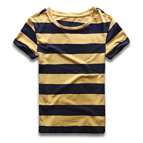 Zecmos Striped T Shirt for Men Crew Neck Slim Fit Wide Stripe Tee Cotton Top 379-Navy XXL