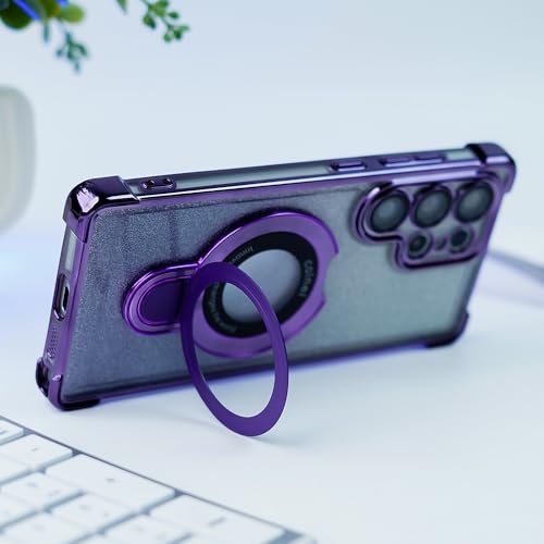 Image of PEEPERLY Back Cover Case for Samsung Galaxy S23 Scratch Resistant Anti-Slip TPU Shockproof Protective Durable Glitter Guard Ring Bracket Case for Girls & Women(Purple)