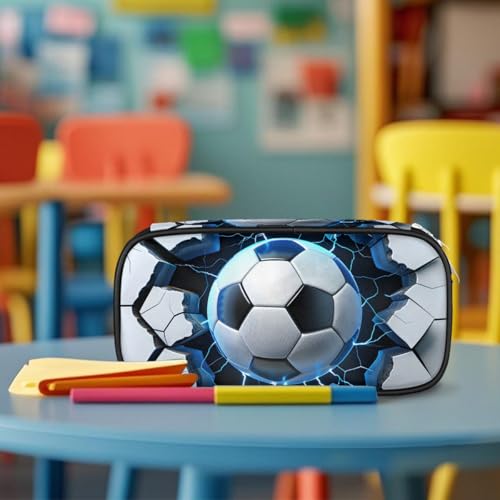 Image of Pardick Soccer in Cracked Big Capacity Pencil Case Pencil Pouch with Zipper, Pen Marker Stationery Bag Art Supply Storage Organizer Box Portable Stationery Storage Bag Pen Holder for Boys Girls