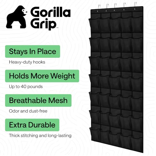 Image of GORILLA GRIP Over the Door Shoe Organizer, 35 Large Pockets, Black