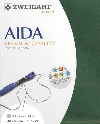 Image of Wizardi Stern-Aida 14 Count Dark Green 3706 /6037. Needlework Canvas, Cross-Stitch Fabric, Embroidery Cloth, Needlepoint Canvas. 100% Cotton. Precut Zweigart