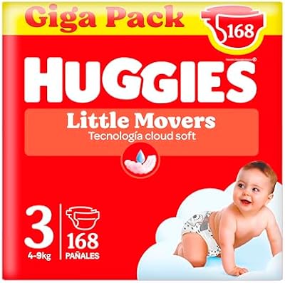 Huggies Little Movers Pañales para Bebé con Diseños Disney Talla 3 (4-9 kg), Comodidad para la Piel 24/7, 3 Packs de 56, Total 168 Pañales