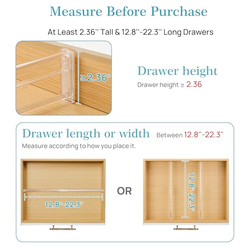Image of Vtopmart 2.36 inch Drawer Dividers with Expandable Inserts, 12.8 inch-22.3 inch Adjustable Kitchen Drawer Organizer, Clear Plastic Organizer Separator for Flatware, Utensil, Cutlery, 8 Dividers with 14 Inserts