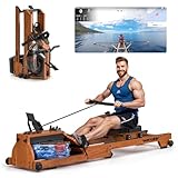 [2026 Testversion] Wenoker Wasser Rudergerät für zuhause Holz Klappbar, Komfortabler Sitz, Bluetooth Display, Doppel-Slide-Rails, Max 150kg Belastbar