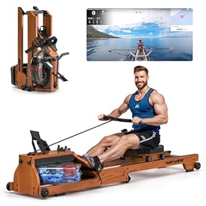 [2026 Testversion] Wenoker Wasser Rudergerät für zuhause Holz Klappbar, Komfortabler Sitz, Bluetooth Display, Doppel-Slide-Rails, Max 150kg Belastbar