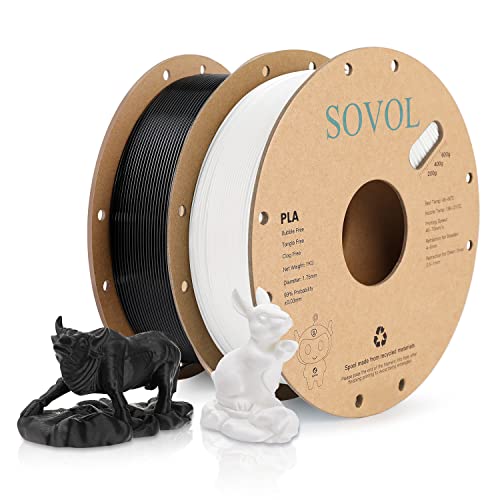 Image of Sovol PLA 3D Printer Filament 2kg (4.4 lbs) Spool Printing Materials, Wiring Tightness, Dimensional Accuracy + /- 0.03 mm, 1.75 mm, Black+White