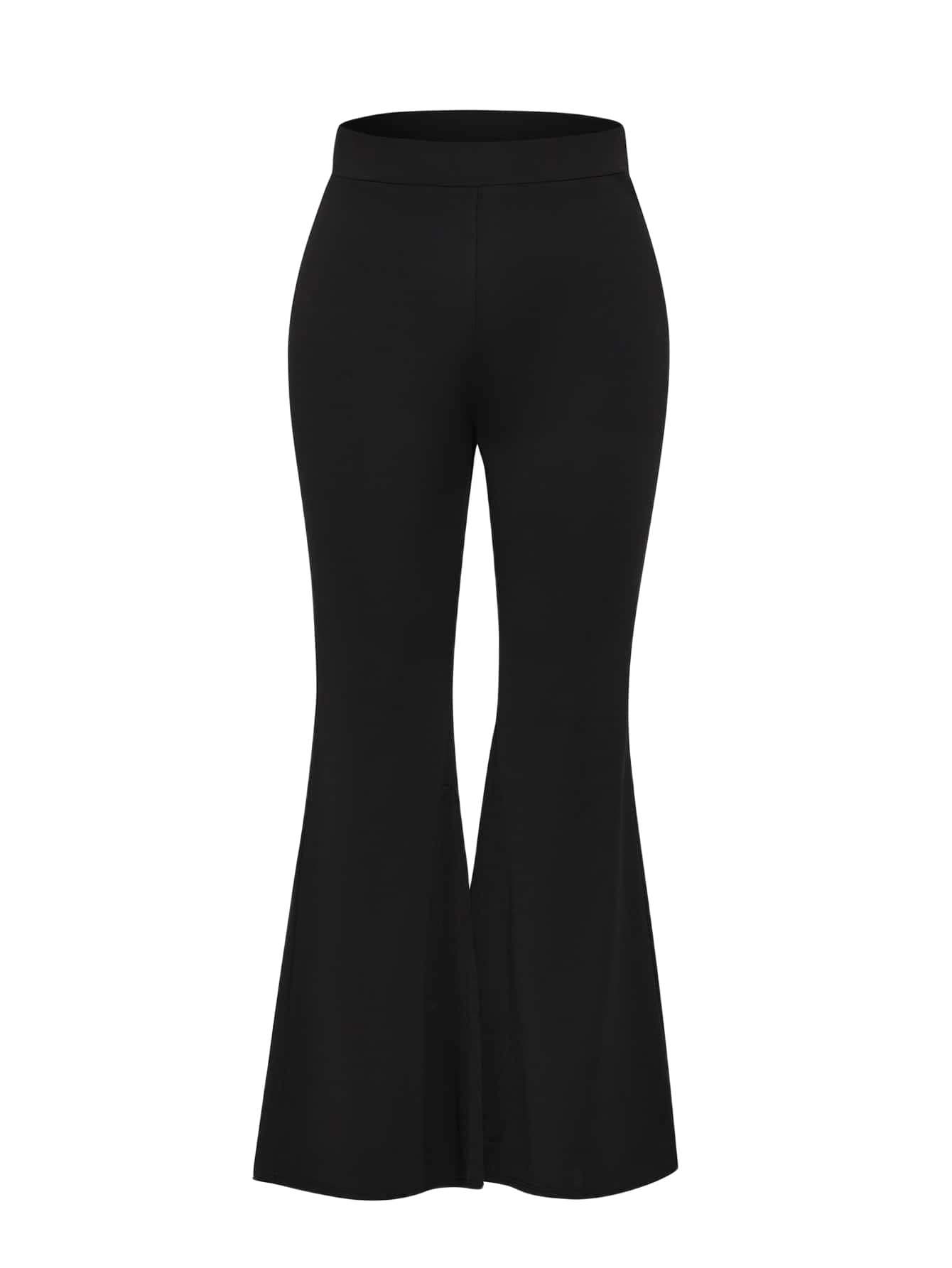 WDIRARA Women's Plus Size Elastic Waist Flare Bell Bottom Pants Casual Stretchy Long Pants